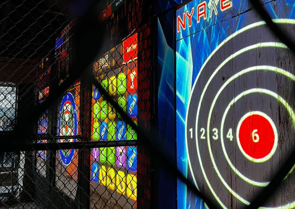 Axe throwing targets with different game optoons