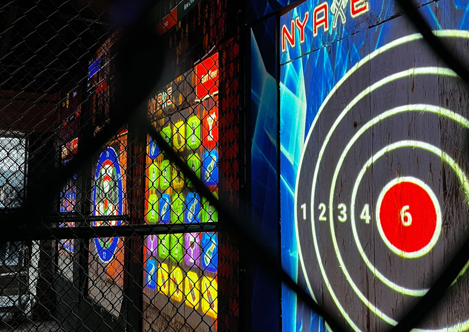 Axe throwing targets with different game optoons